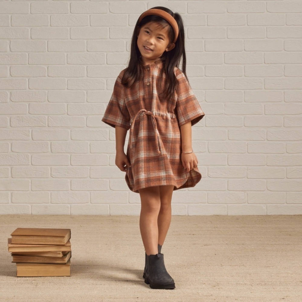 NWT RYLEE + CRU ELENI DRESS / BROWN PLAID 6-7 - Picture 3 of 9